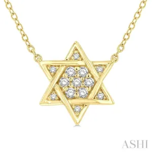 1/10 Ctw Star of David Petite Round Cut Diamond Fashion Pendant With Chain in 10K Yellow Gold
