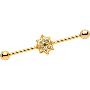 14 Gauge Clear CZ Gold Tone Elegant Industrial Barbell 38mm