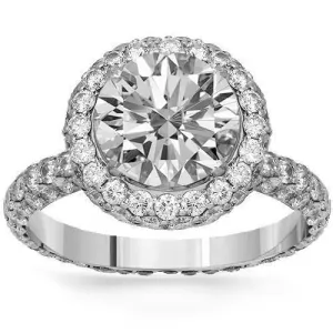 14K Solid White Gold Diamond Engagement Ring 4.42 Ctw