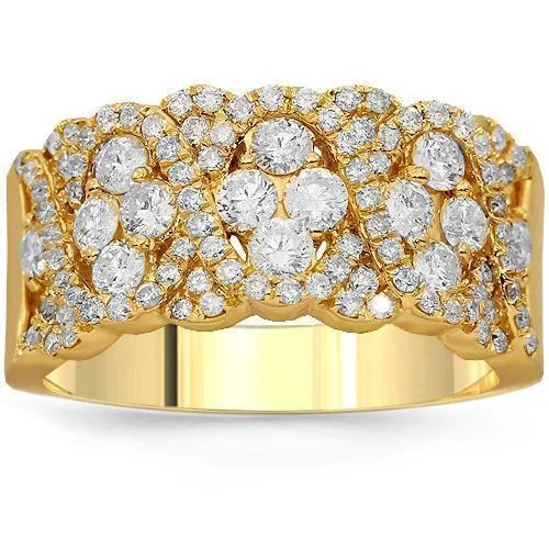 14K Solid Yellow Gold Womens Diamond Cocktail Ring 1.25 Ctw