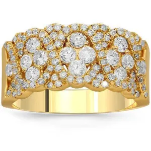 14K Solid Yellow Gold Womens Diamond Cocktail Ring 1.25 Ctw