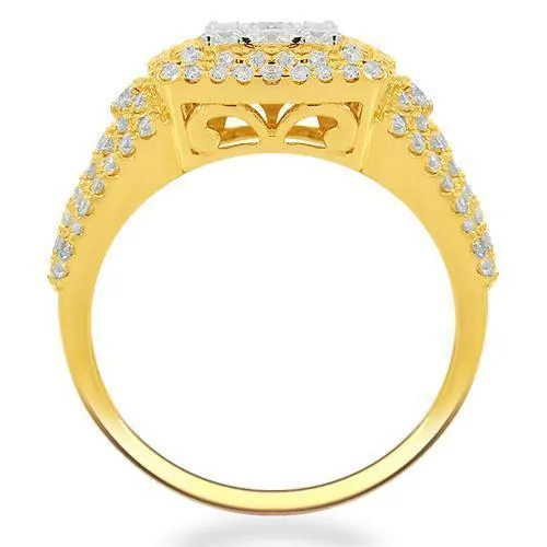 14K Solid Yellow Gold Womens Diamond Cocktail Ring 1.45 Ctw
