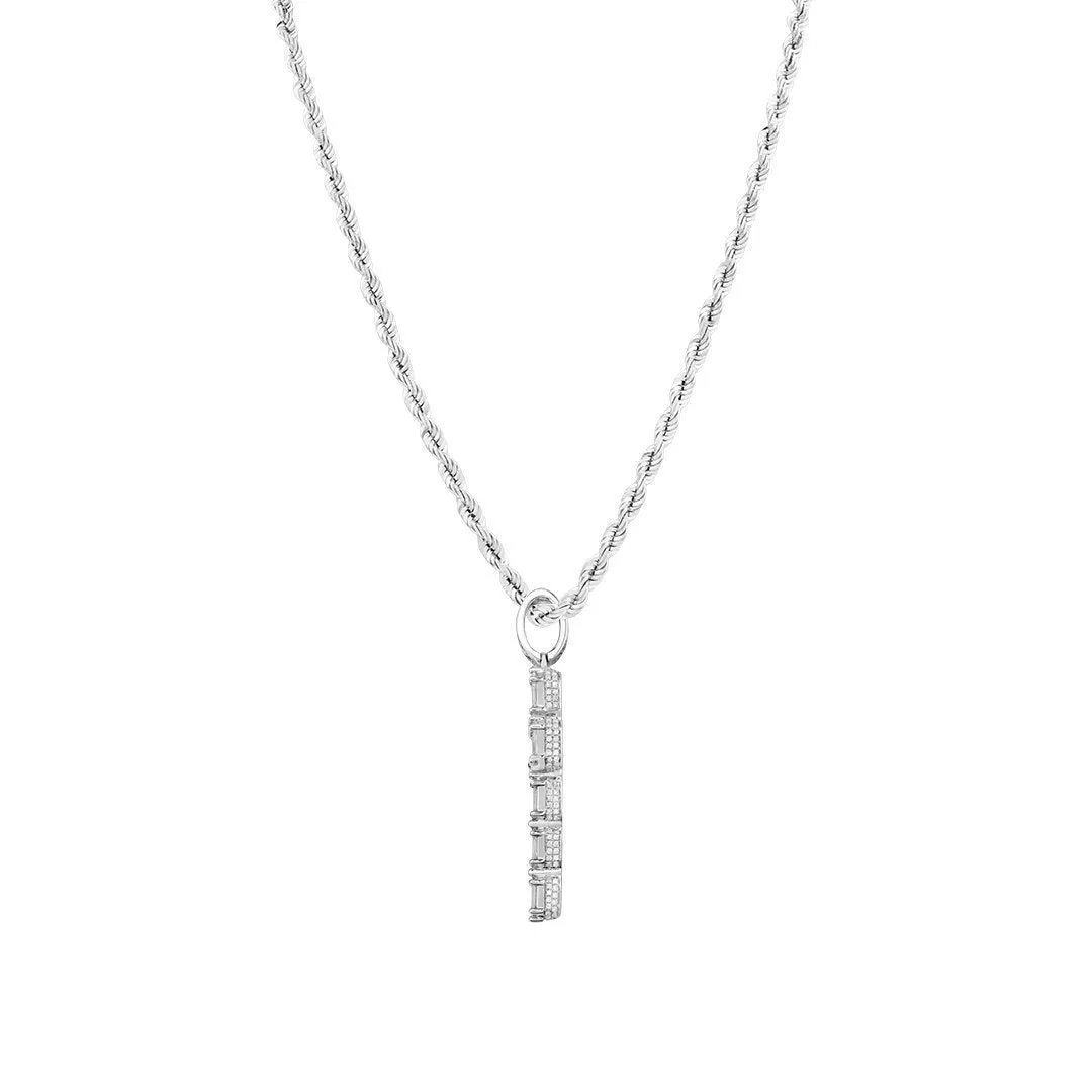 14k White Gold Diamond Emerald Cut Cross Pendant 4.50 Ctw