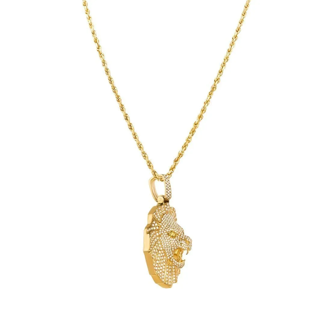 14k Yellow Gold Diamond Lion Pendant 5.50 Ctw