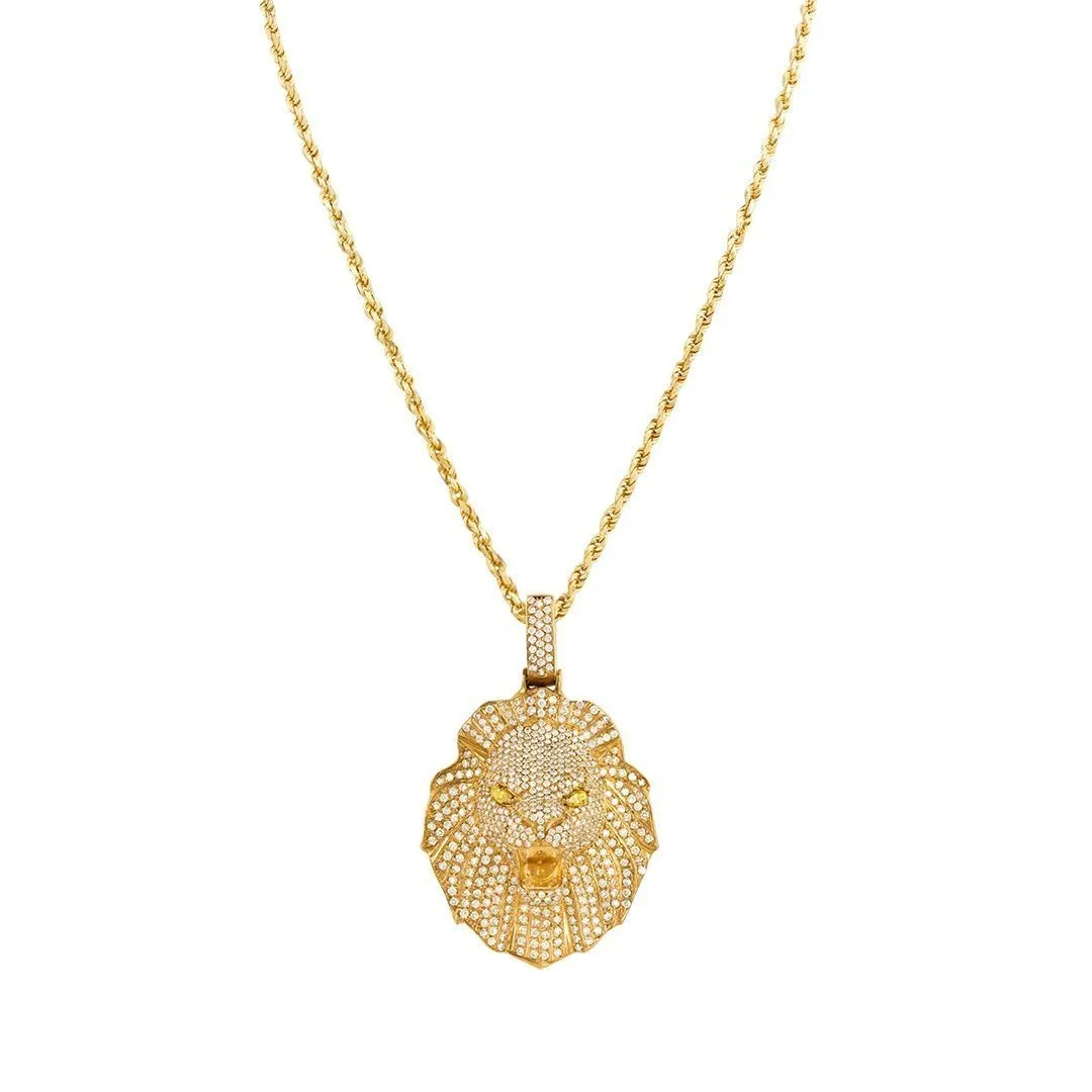 14k Yellow Gold Diamond Lion Pendant 5.50 Ctw