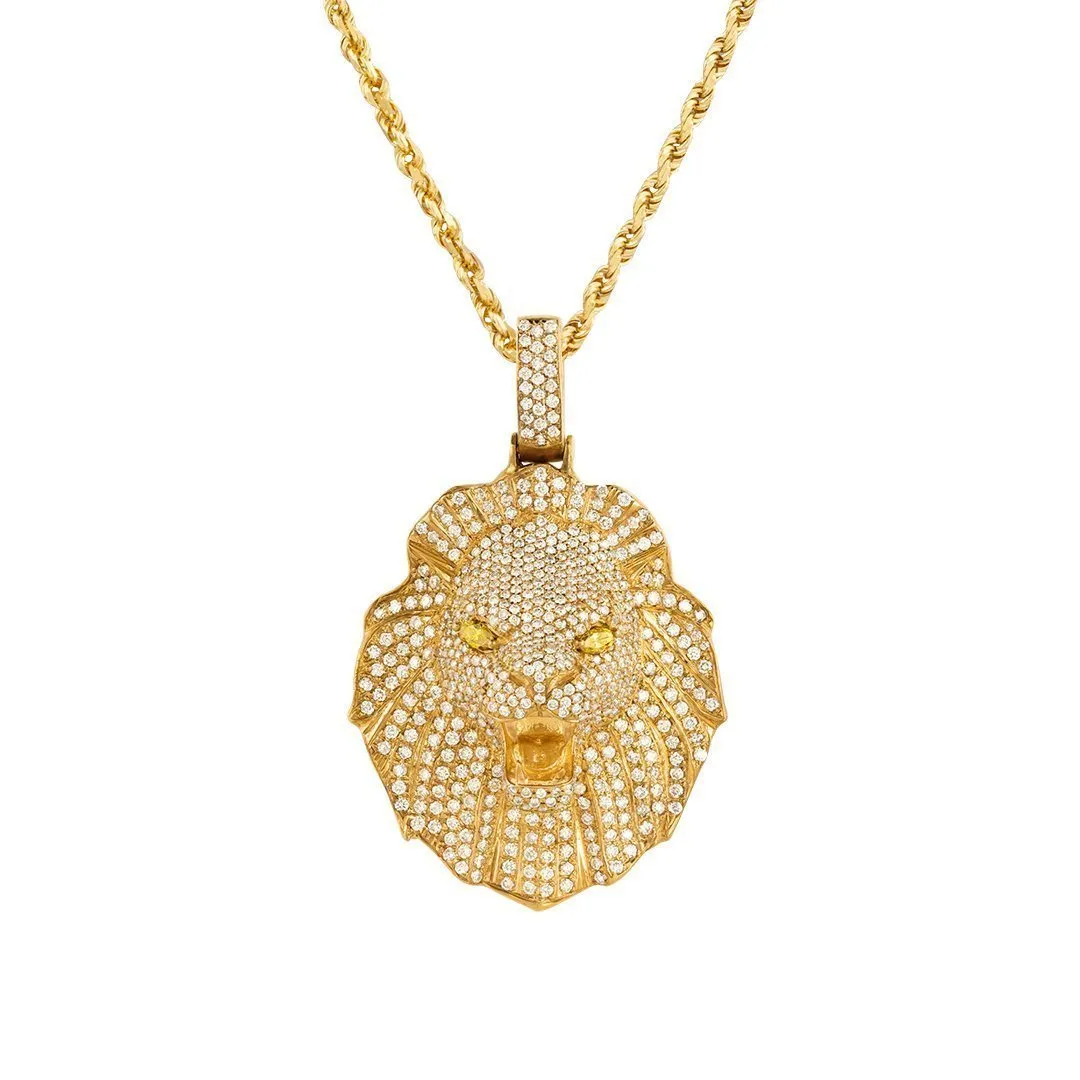 14k Yellow Gold Diamond Lion Pendant 5.50 Ctw