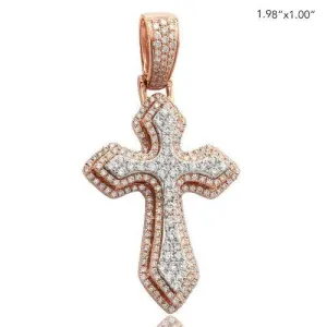 14KR W 2.10CTW DIAMOND TWO TONE 3-D POINTED CROSS