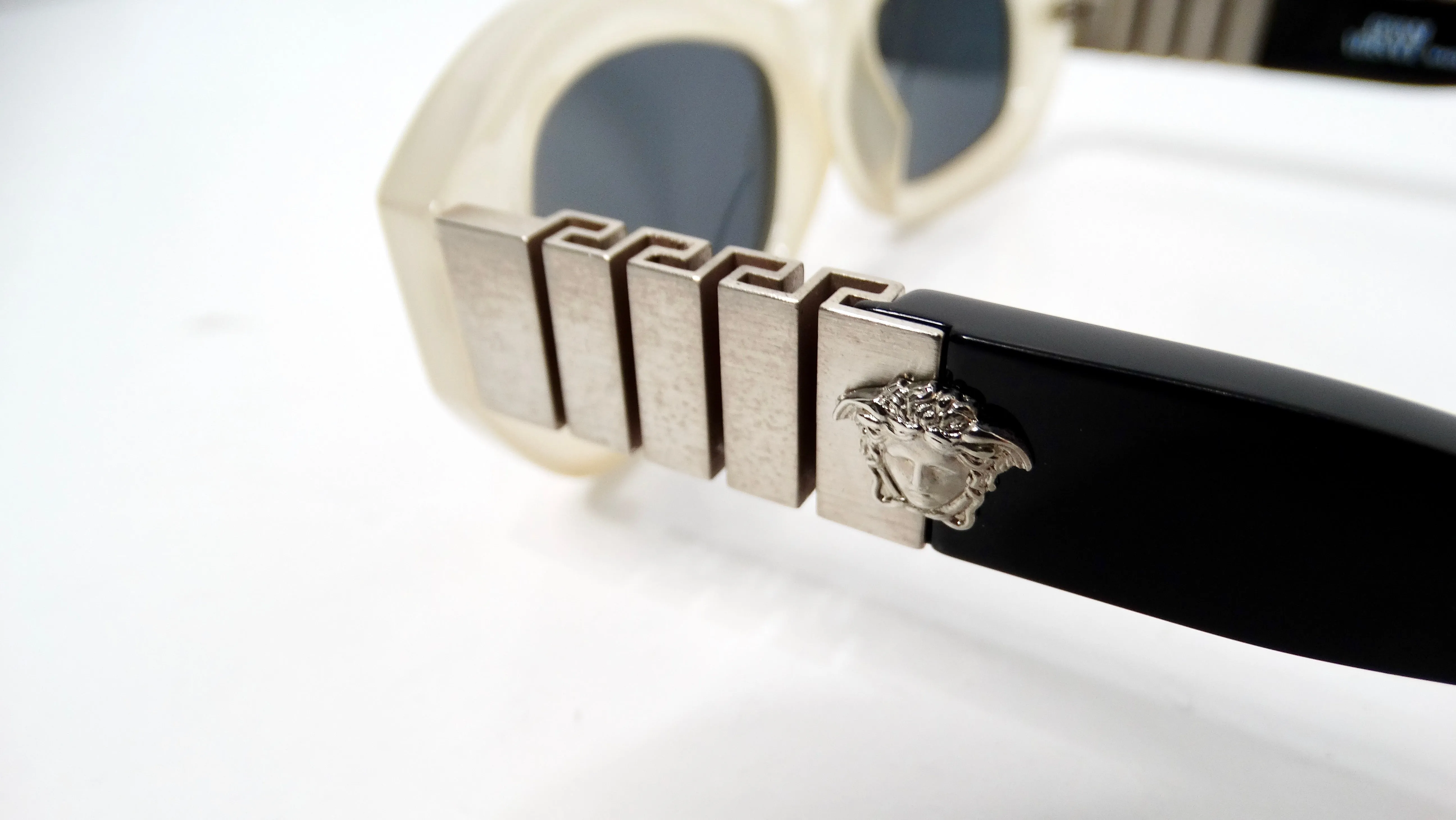 1990s Versace Off White Oval Frame Silver-Tone Medusa Sunglasses