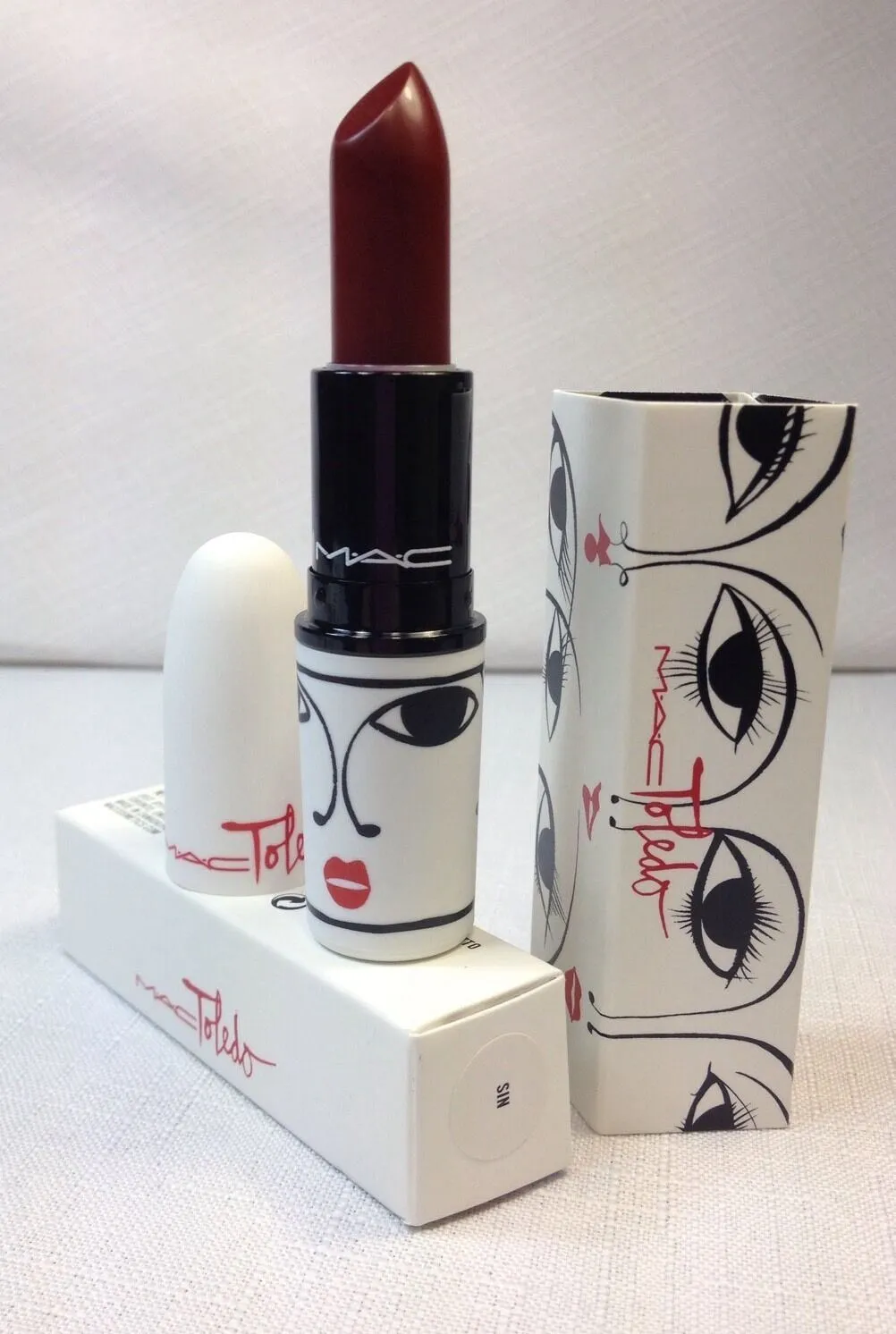 2 BNIB MAC Toledo Collection Sin Lipstick (matte) & Lipglass w/receipt Deep Red