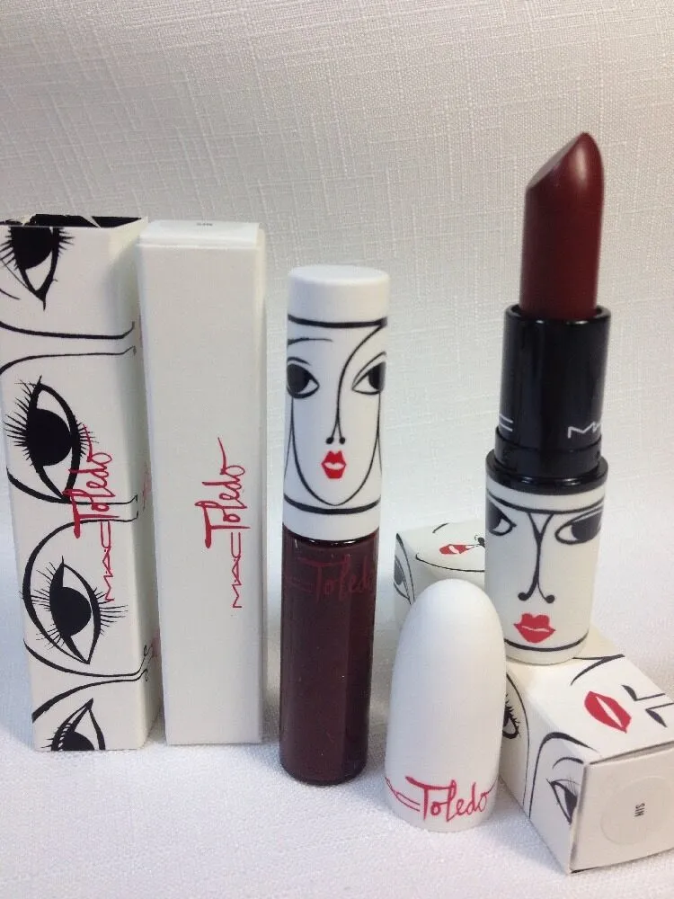 2 BNIB MAC Toledo Collection Sin Lipstick (matte) & Lipglass w/receipt Deep Red
