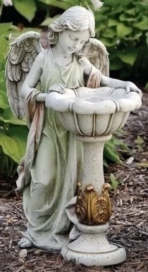23"H Solar Angel Birdbath Garden Statue