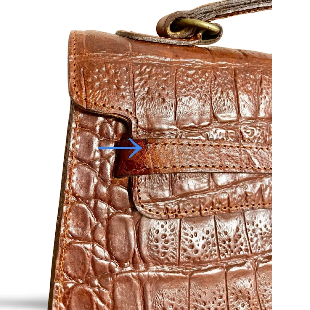 80s Vintage Mulberry croc embossed leather Kelly bag. Rare masterpiece you must get. 061003re1