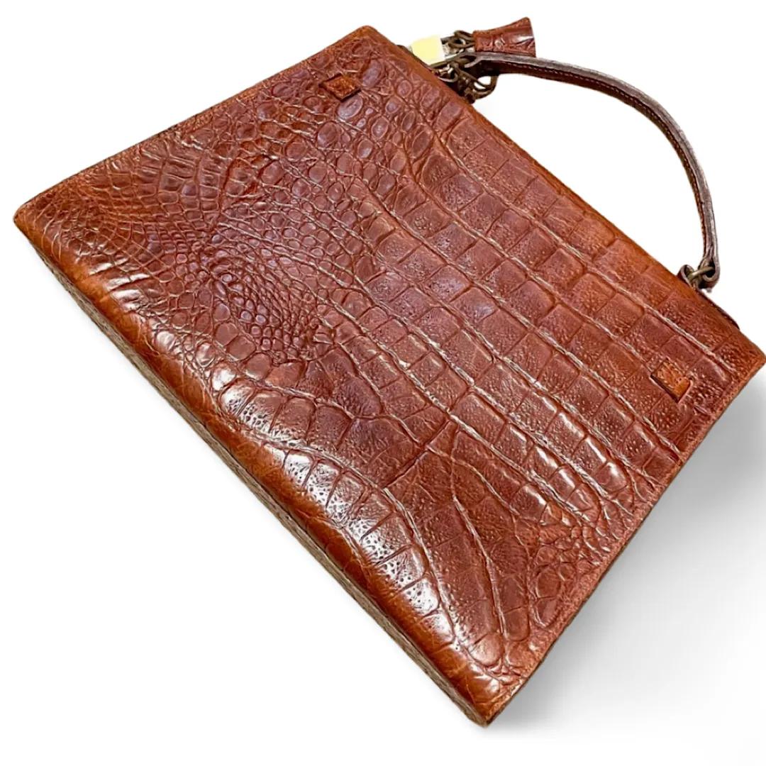 80s Vintage Mulberry croc embossed leather Kelly bag. Rare masterpiece you must get. 061003re1