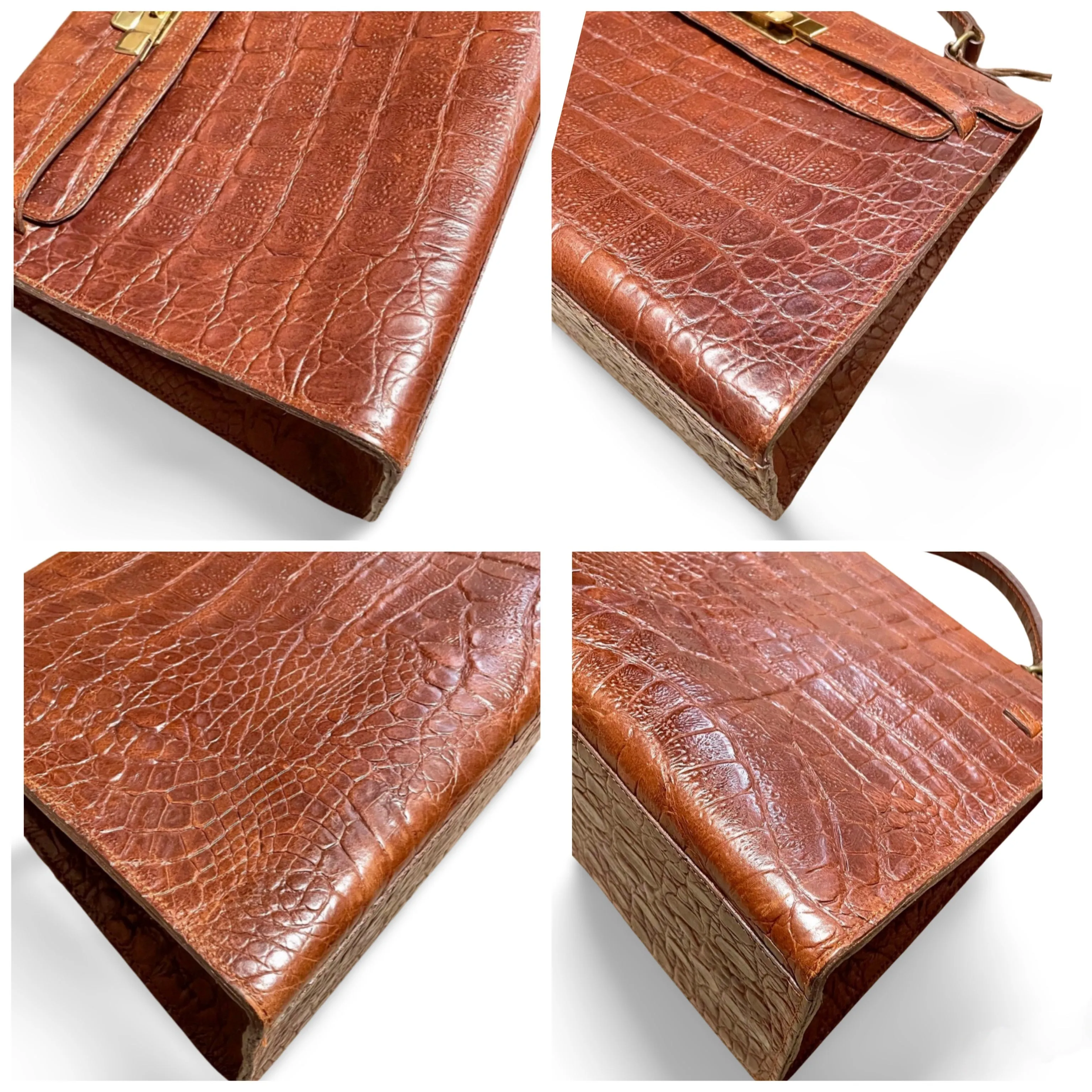 80s Vintage Mulberry croc embossed leather Kelly bag. Rare masterpiece you must get. 061003re1