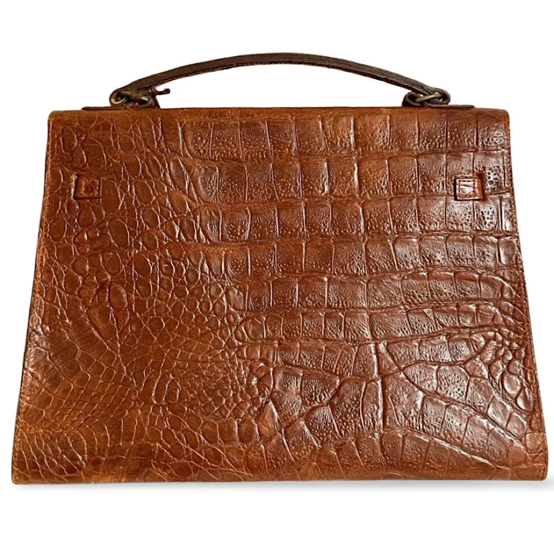 80s Vintage Mulberry croc embossed leather Kelly bag. Rare masterpiece you must get. 061003re1