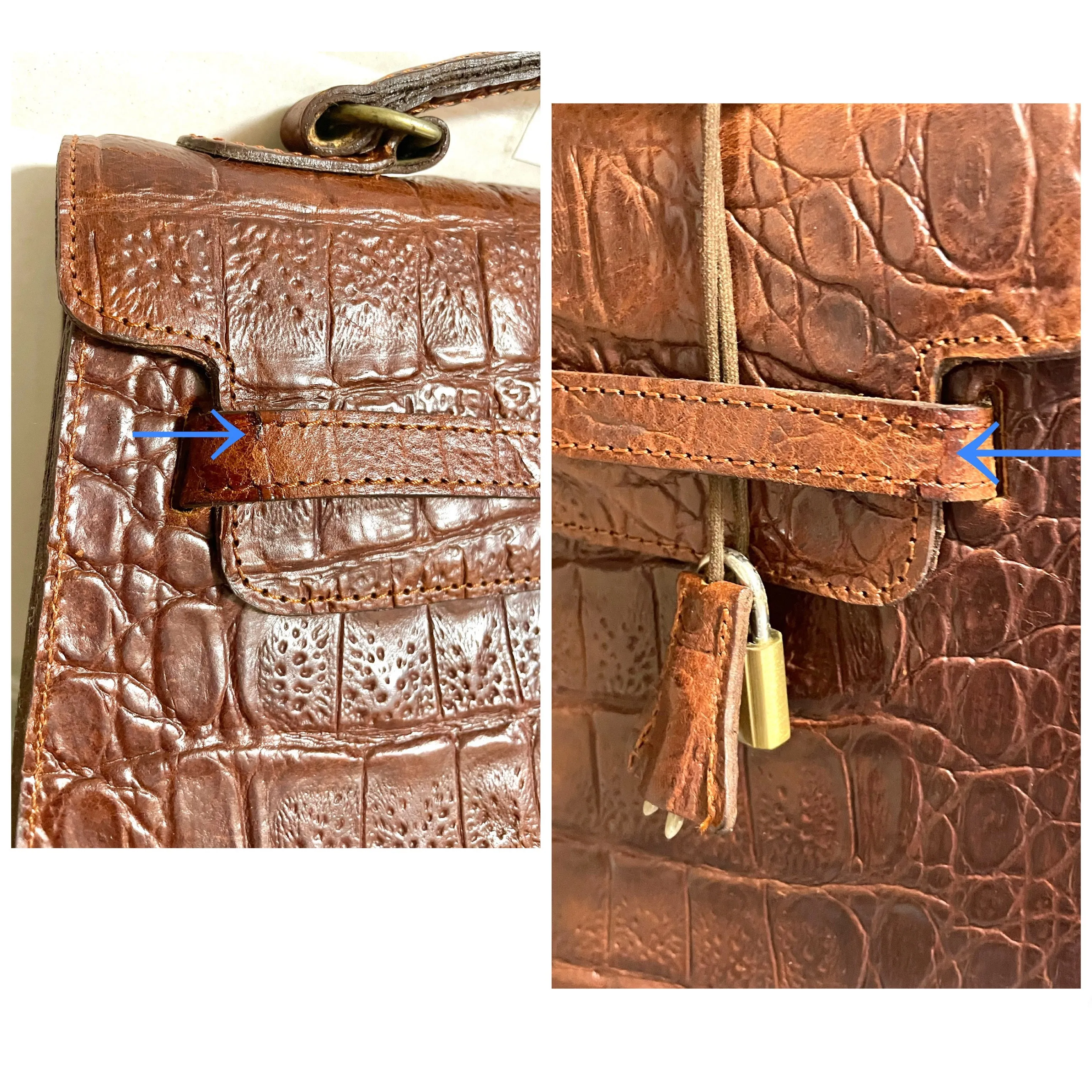 80s Vintage Mulberry croc embossed leather Kelly bag. Rare masterpiece you must get. 061003re1