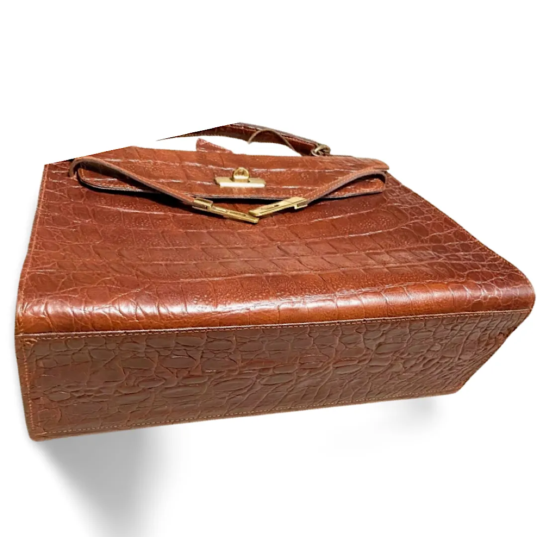 80s Vintage Mulberry croc embossed leather Kelly bag. Rare masterpiece you must get. 061003re1