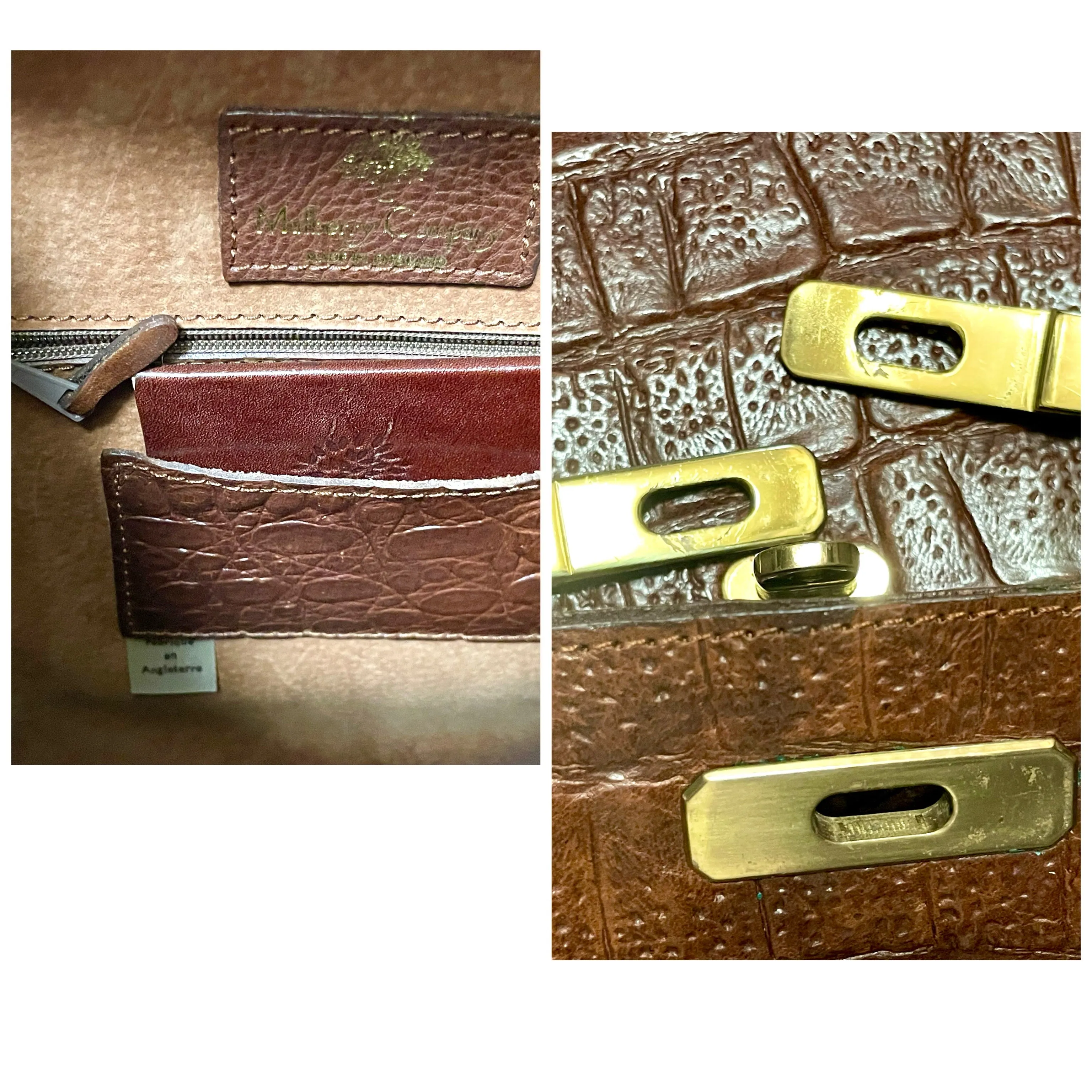 80s Vintage Mulberry croc embossed leather Kelly bag. Rare masterpiece you must get. 061003re1