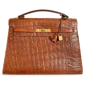 80s Vintage Mulberry croc embossed leather Kelly bag. Rare masterpiece you must get. 061003re1