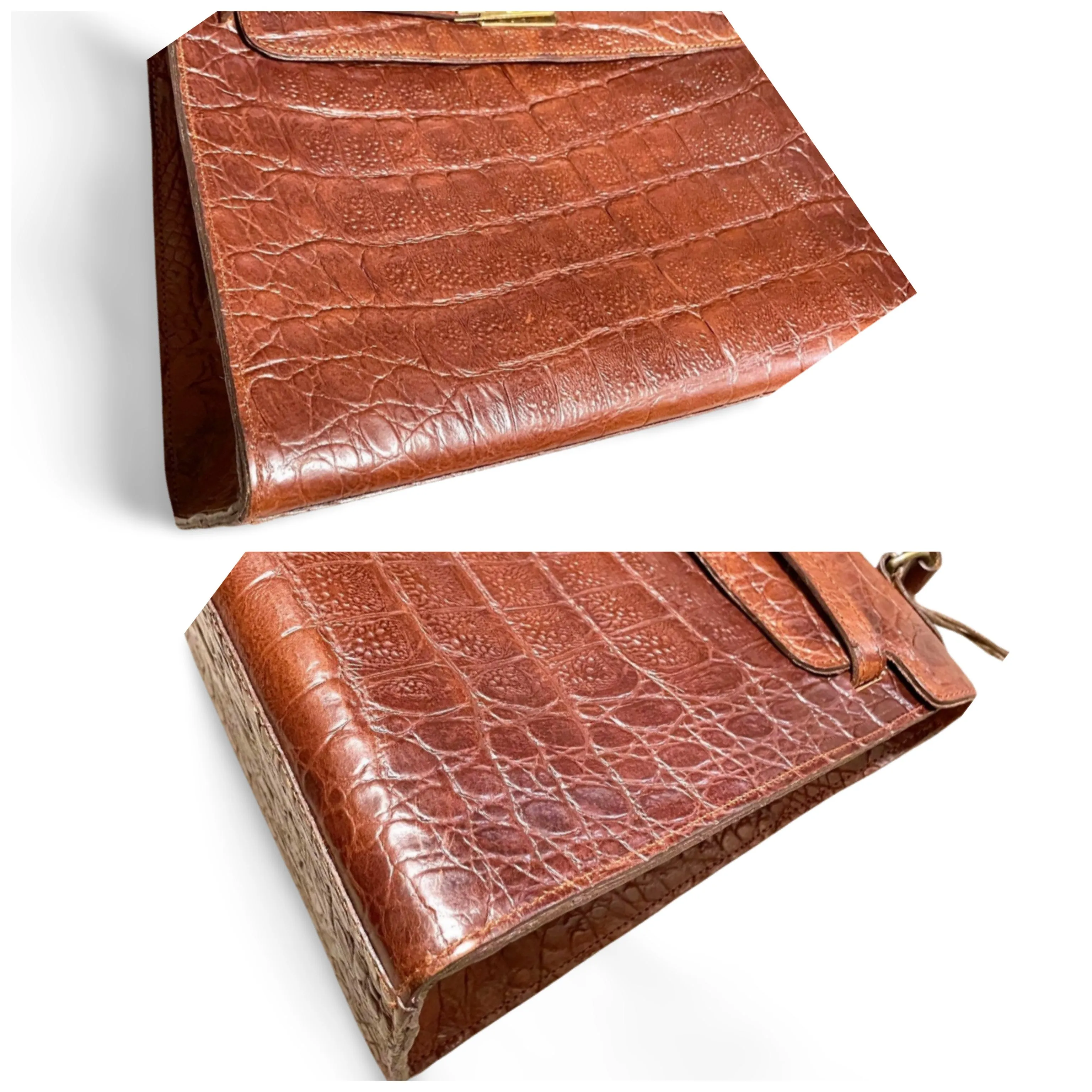 80s Vintage Mulberry croc embossed leather Kelly bag. Rare masterpiece you must get. 061003re1