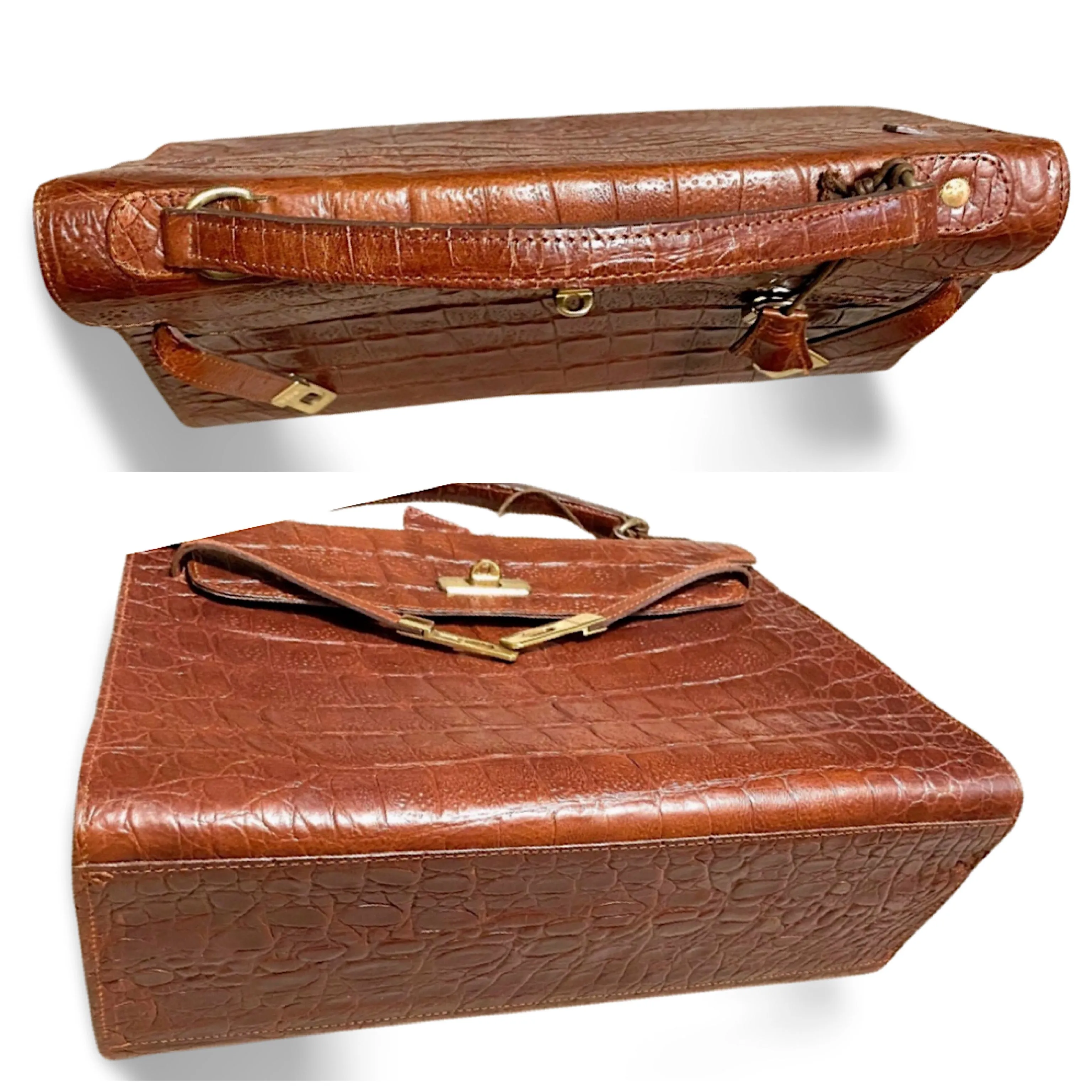 80s Vintage Mulberry croc embossed leather Kelly bag. Rare masterpiece you must get. 061003re1