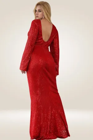 All Over Sequin Plus Size Red Maxi Dress