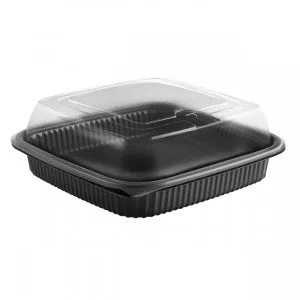 Anchor  Culinary Squares CDCS85321/CS85LHX1 Black 1-comp Base, Anti-fog MW High Dome Lid, Combo Pack