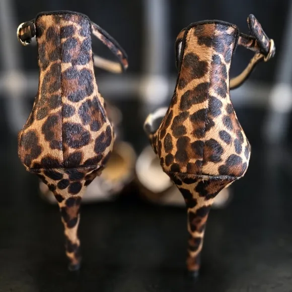 Ann Taylor Leopard Hair on Animal Print Pointed Toe Strappy Stiletto Heels EUC