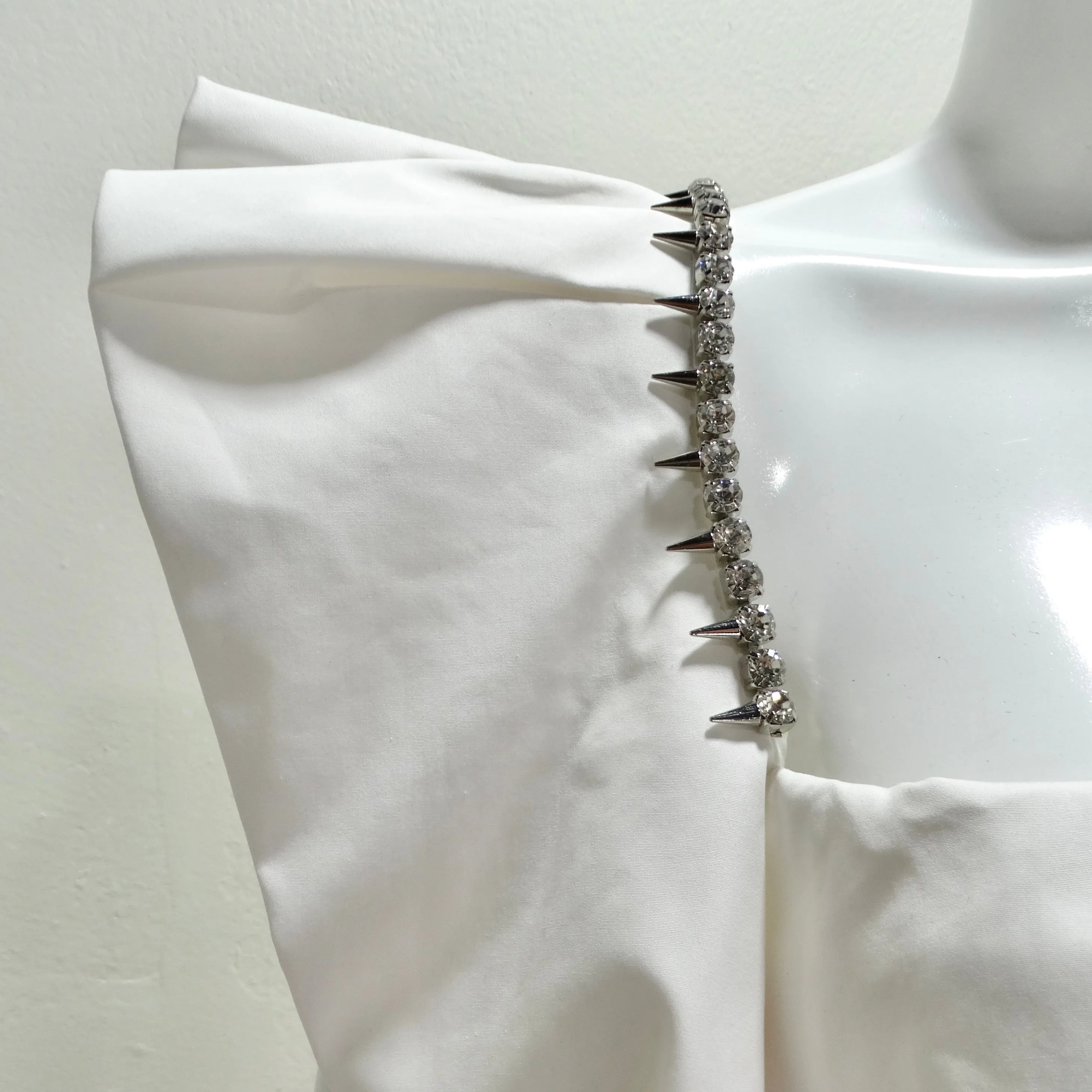 Area Crystal-Trim Ruffle Crop Bustier Top