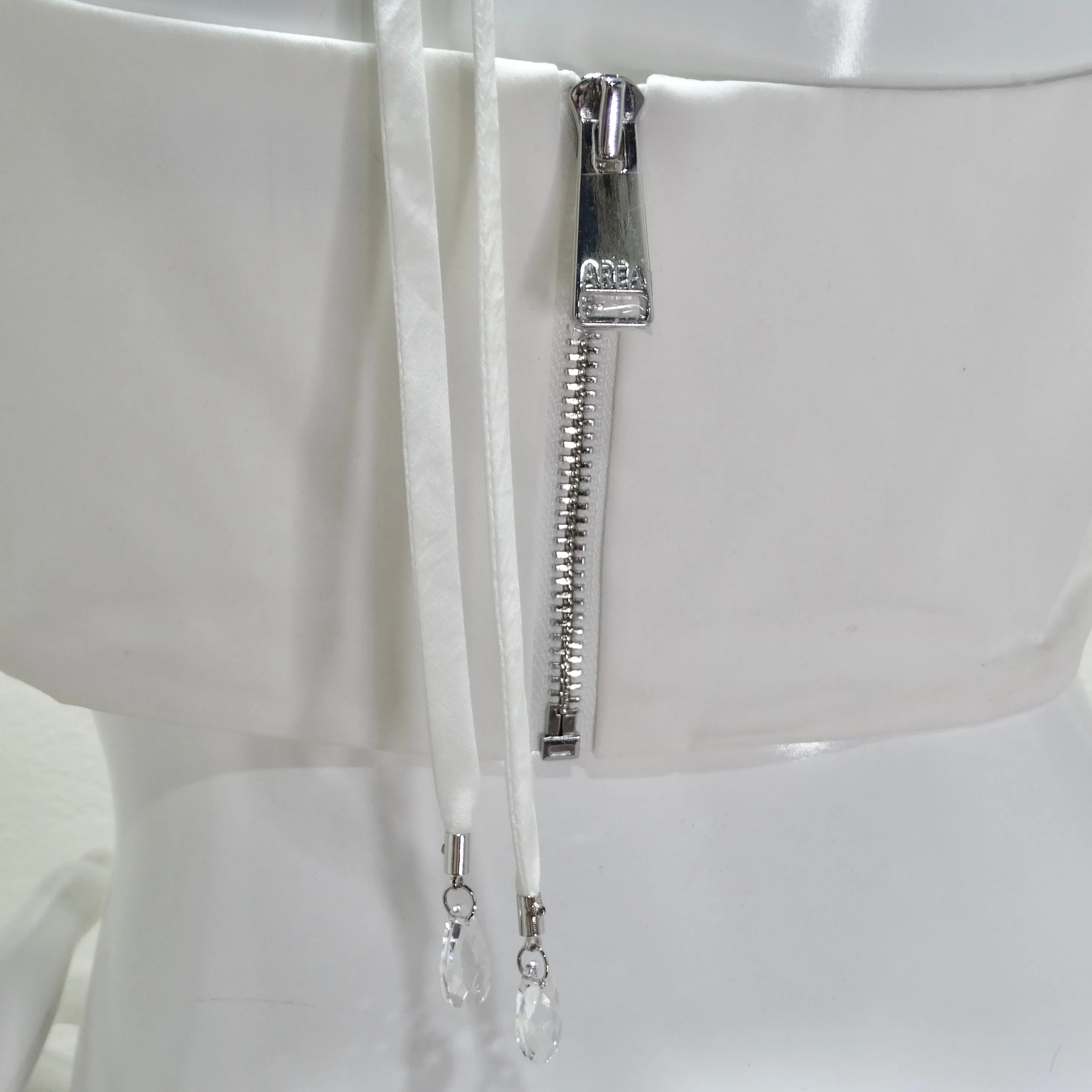 Area Crystal-Trim Ruffle Crop Bustier Top