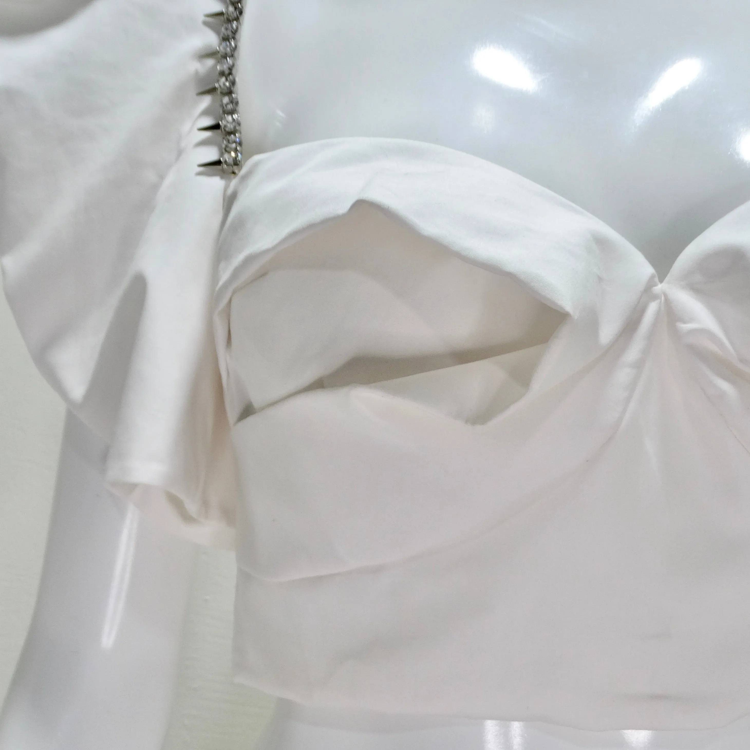 Area Crystal-Trim Ruffle Crop Bustier Top