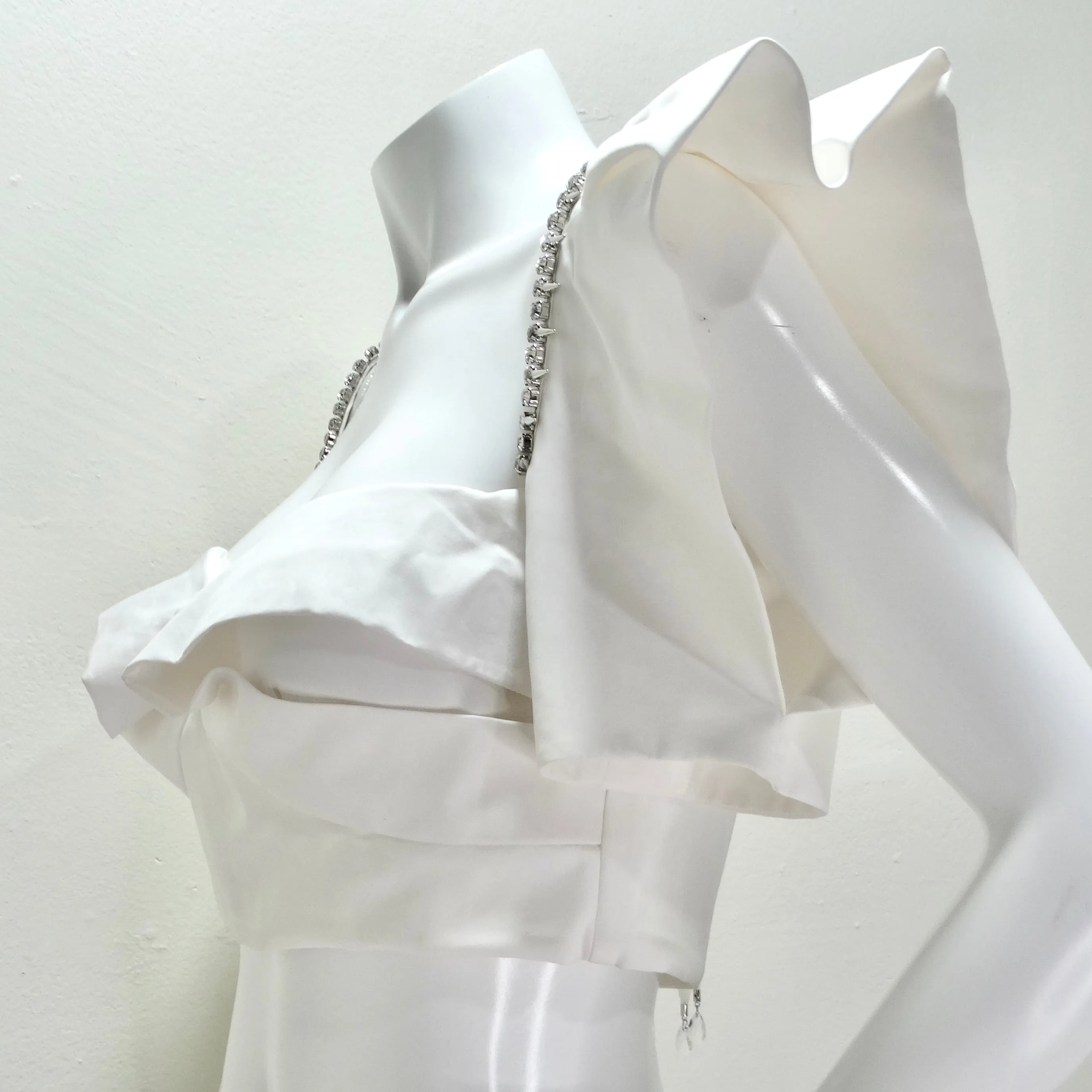 Area Crystal-Trim Ruffle Crop Bustier Top