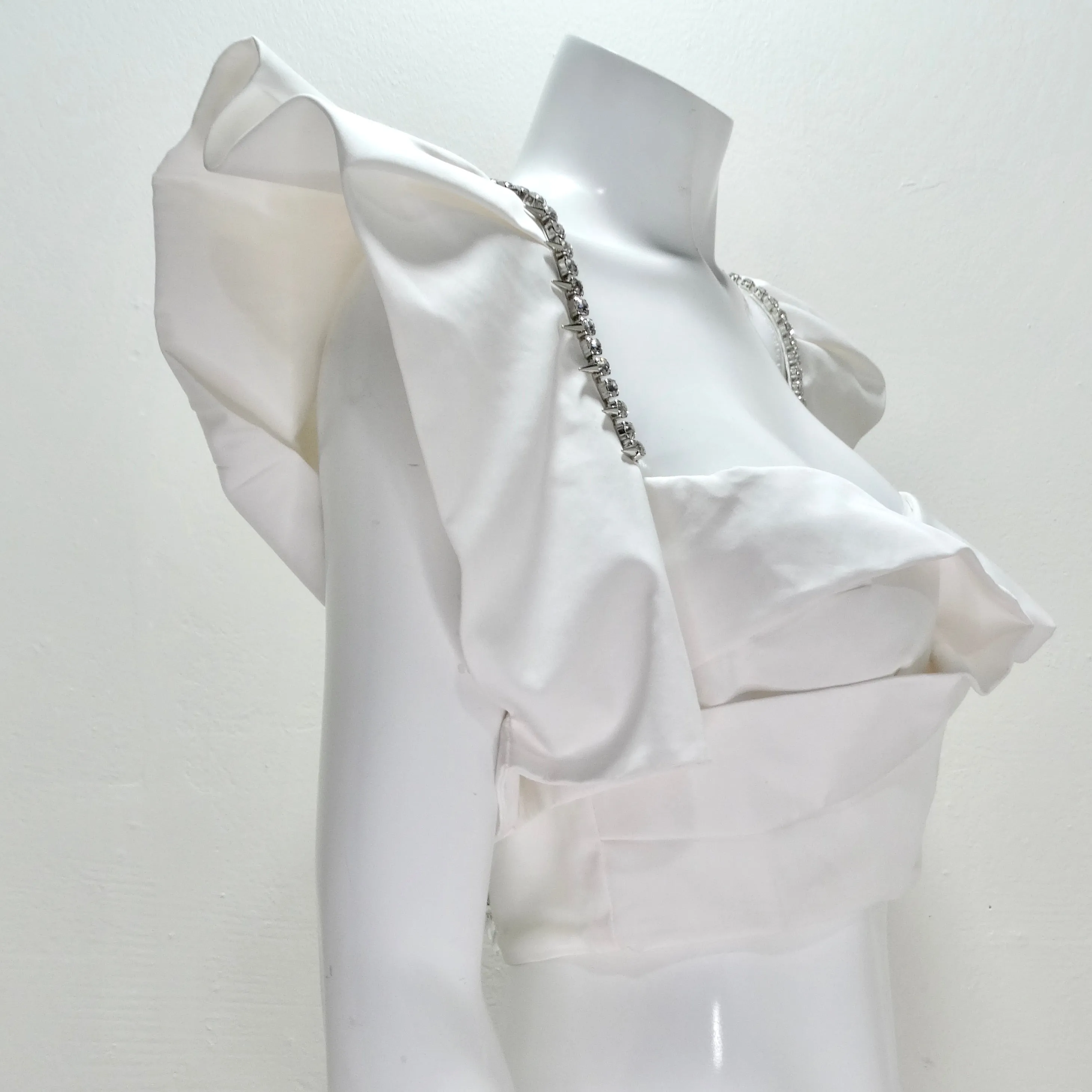 Area Crystal-Trim Ruffle Crop Bustier Top