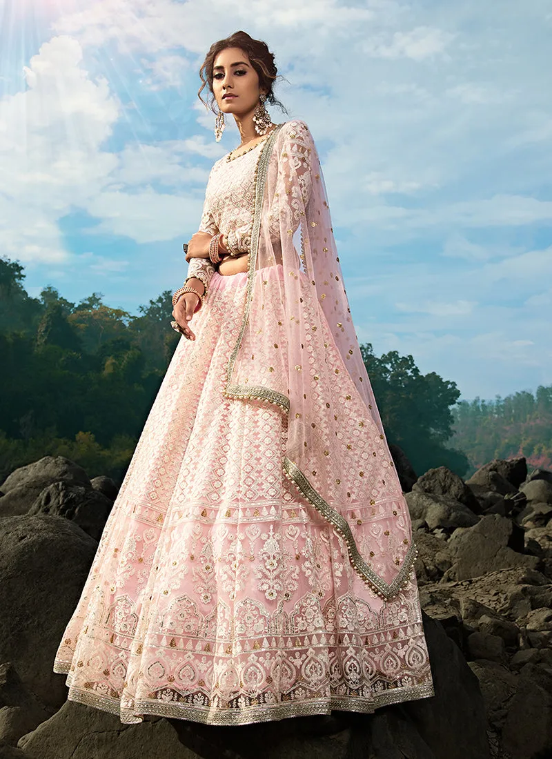 Baby Pink Designer Embroidery Wedding Lehenga Choli