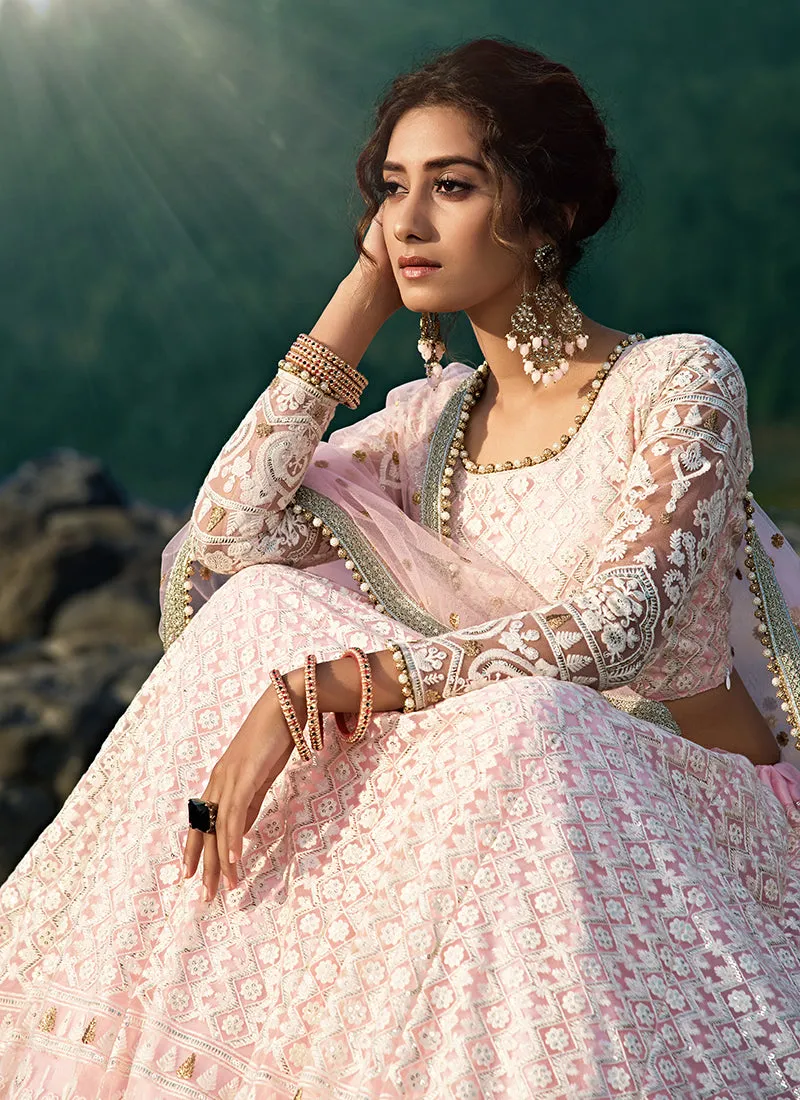 Baby Pink Designer Embroidery Wedding Lehenga Choli