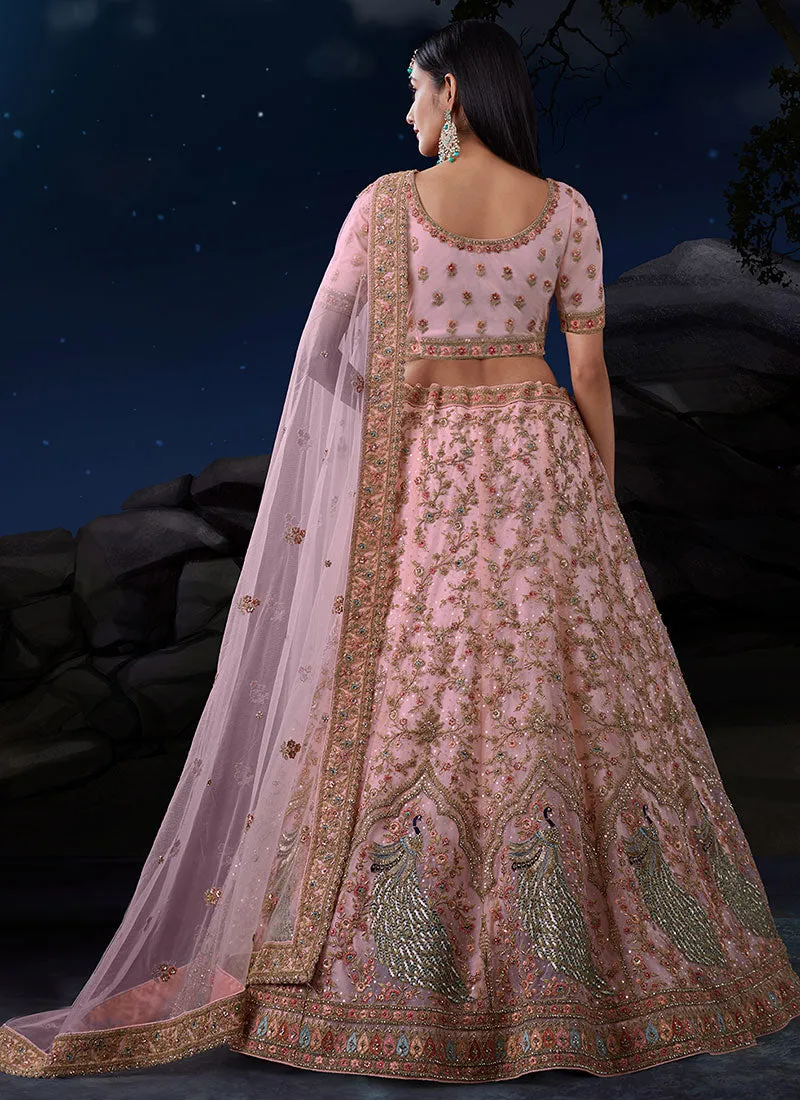Baby Pink Multi Embroidery Designer Wedding Lehenga Choli