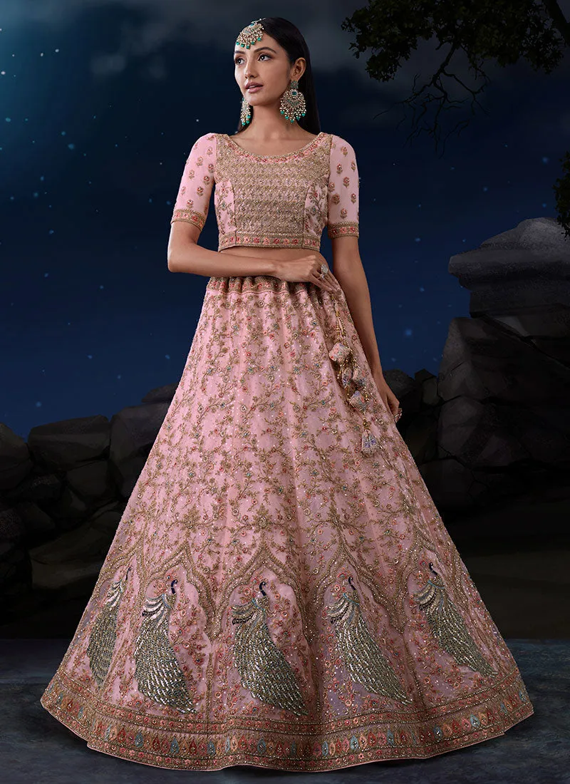 Baby Pink Multi Embroidery Designer Wedding Lehenga Choli