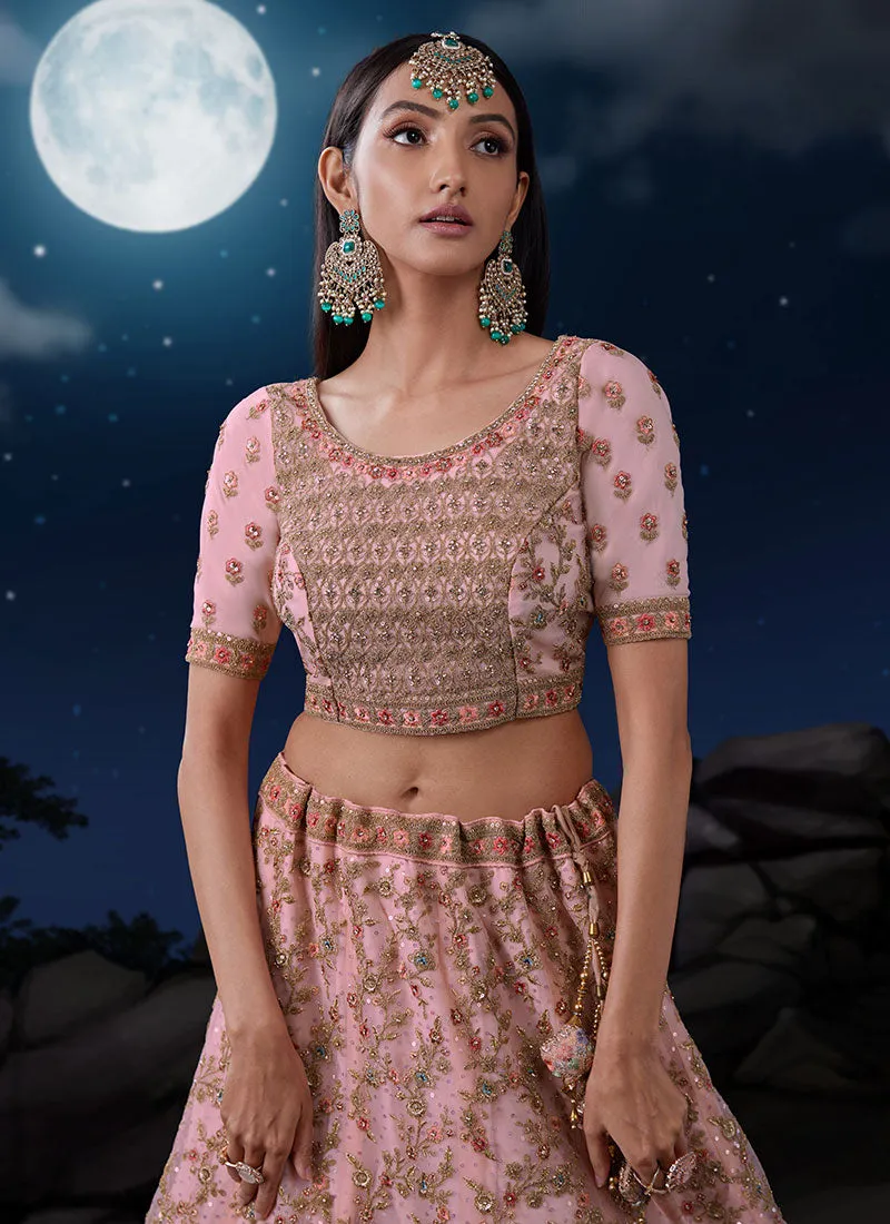 Baby Pink Multi Embroidery Designer Wedding Lehenga Choli