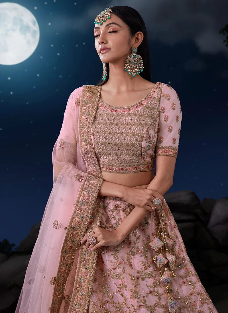 Baby Pink Multi Embroidery Designer Wedding Lehenga Choli