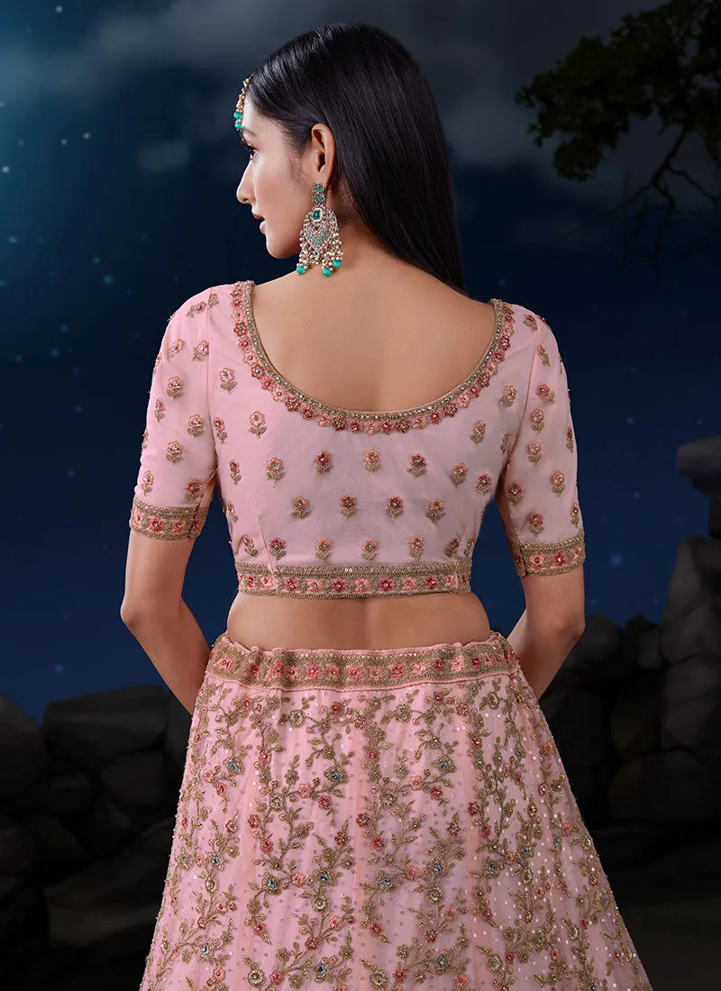 Baby Pink Multi Embroidery Designer Wedding Lehenga Choli