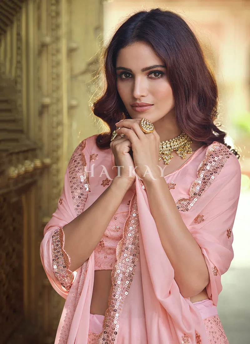 Baby Pink Sequence Embroidered Wedding Lehenga Choli