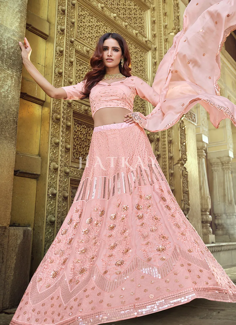 Baby Pink Sequence Embroidered Wedding Lehenga Choli