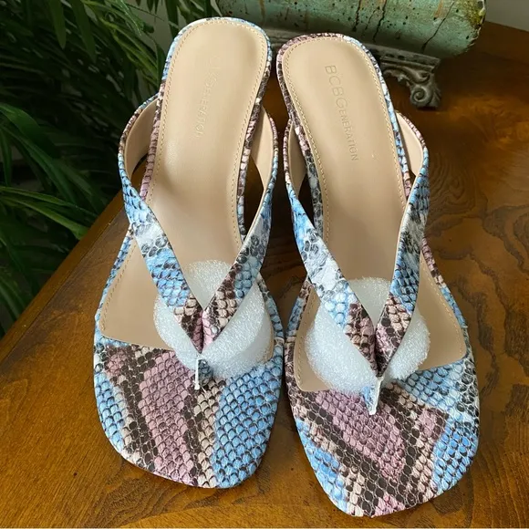 BCBGeneration Tabina Snakeskin Sandal Heels