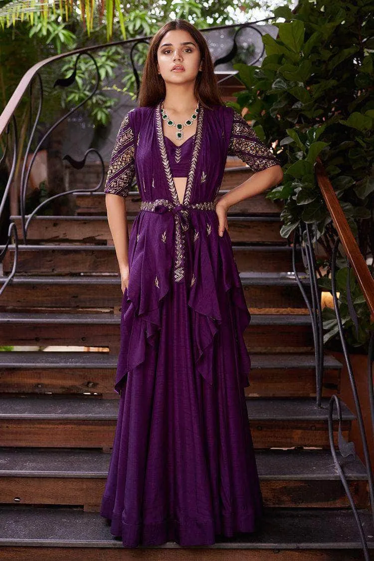 Beautiful Purple Indo-western Georgette Gown