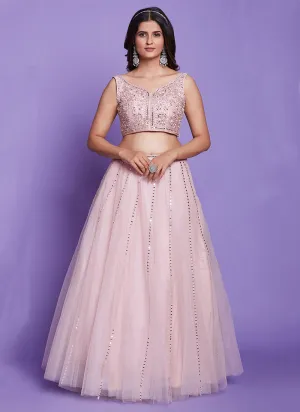 Beige Mirror Work Embroidery Wedding Lehenga Choli