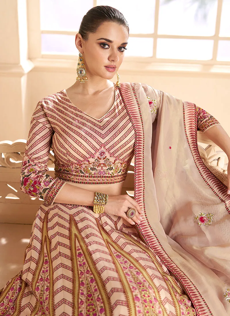 Beige Multi Handwork Embroidery Lehenga Choli