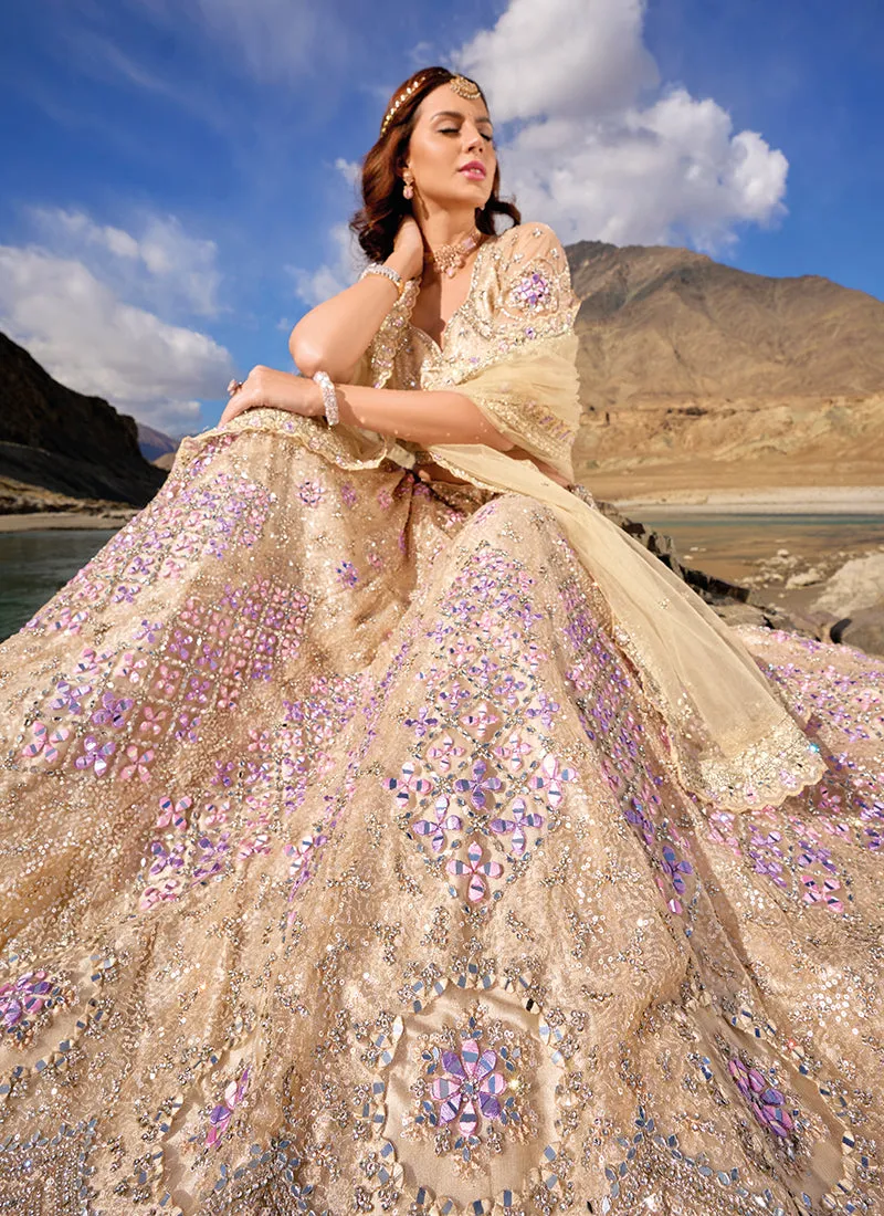 Beige Multi Handwork Embroidery Wedding Lehenga Choli