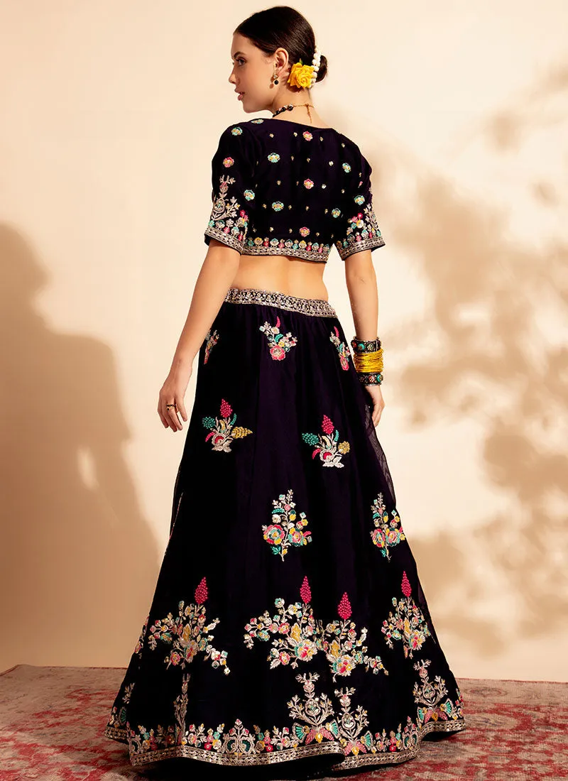 Black And Pink Multi Embroidery Designer Lehenga Choli