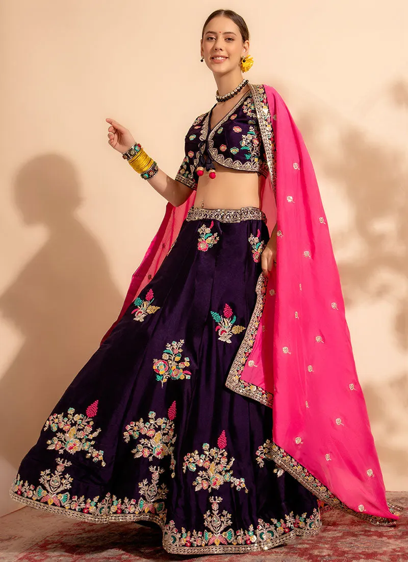 Black And Pink Multi Embroidery Designer Lehenga Choli
