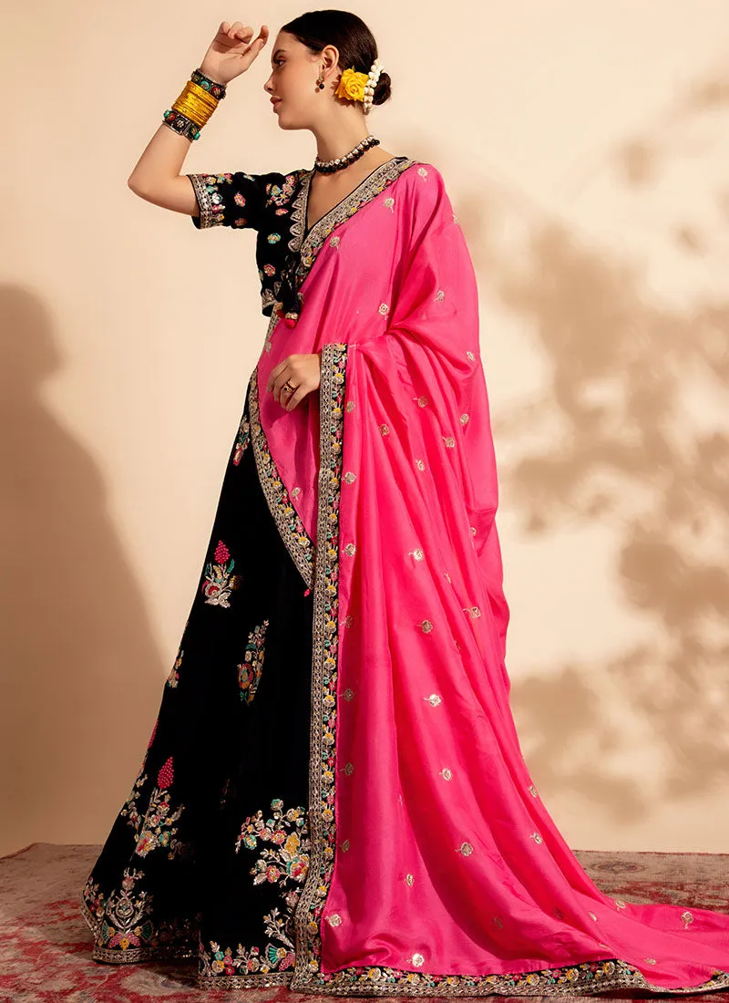 Black And Pink Multi Embroidery Designer Lehenga Choli